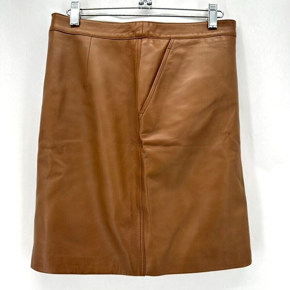 Vintage Gianni Versace It 38 US 4 Pencil Skirt Mini Brown Leather Designer Glam - Picture 6 of 8